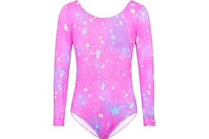 TENVDA Gymnastics Leotards for Girls Sparkly Unicorn Rainbow Long Sleeve Kids Tumbling Outfit Age 2-9 Years Old