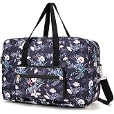 EXYANGEE Foldable Travel Duffel Bag, Medium Women's Weekender and Overnight bag carry on Luggage bag for Women(Black Floral)