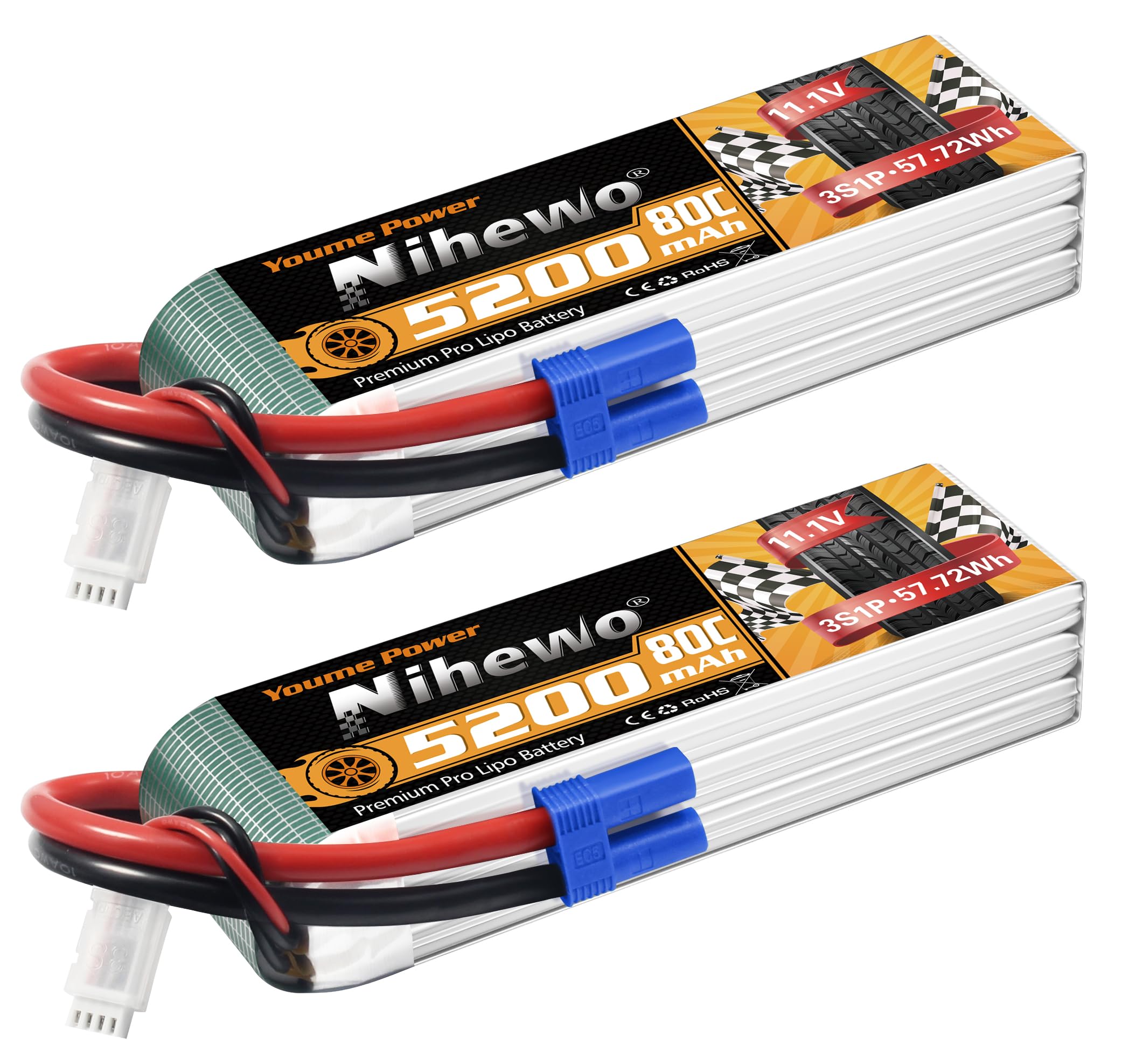 Nihewo 2Packs 3S Lipo Battery, RC Lipo Battery