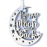 I Love You To The Moon And Back Christmas Ornament - Silver Moon Star Gift For New Baby - Husband Wife Present - With Satin Ribbon and Gift Box
