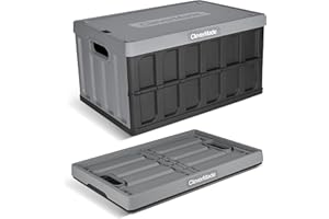 CleverMade Collapsible Storage Bins with Lids - Stone 1 Pack 62L - Plastic Container Stackable Organization Crate for Home - 