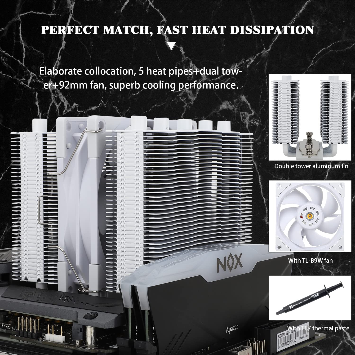 Thermalright Silver Soul 110 White Dual Tower CPU Air Cooler, 5x6mm Heat Pipes, TL-B9W PWM Fan, Aluminium Heatsink Cover, AGHP Technology, for AMD AM4/AM5 Intel 1700/1150/1151/1200/2066