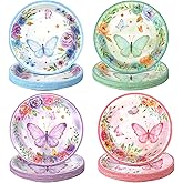 Suttmin 80 Pieces Butterfly Birthday Party Plates, 7 Inch Butterfly Paper Plates Spring Floral Disposable Dinnerware Decoration for Baby Shower Bridal Wedding Party Supplies