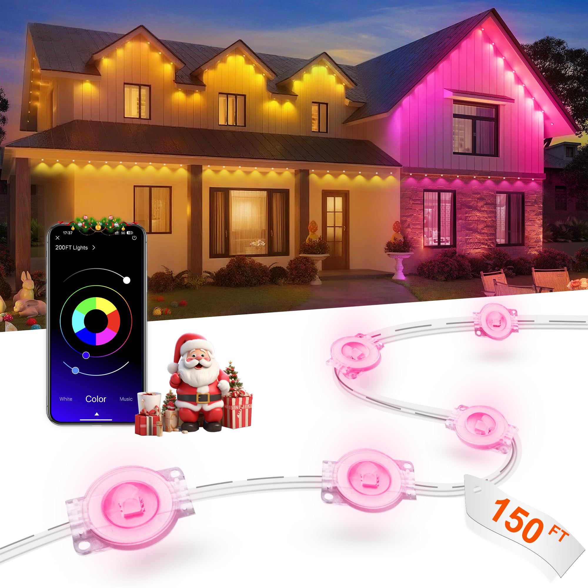 Photo 1 of Nexillumi Permanent Outdoor Lights for House, 150ft Smart RGB LED Lights Outside with 16 Million DIY Colors, IP67 Waterproof Eternity Eaves Lighting for Christmas Halloween Holiday Daily Decorations