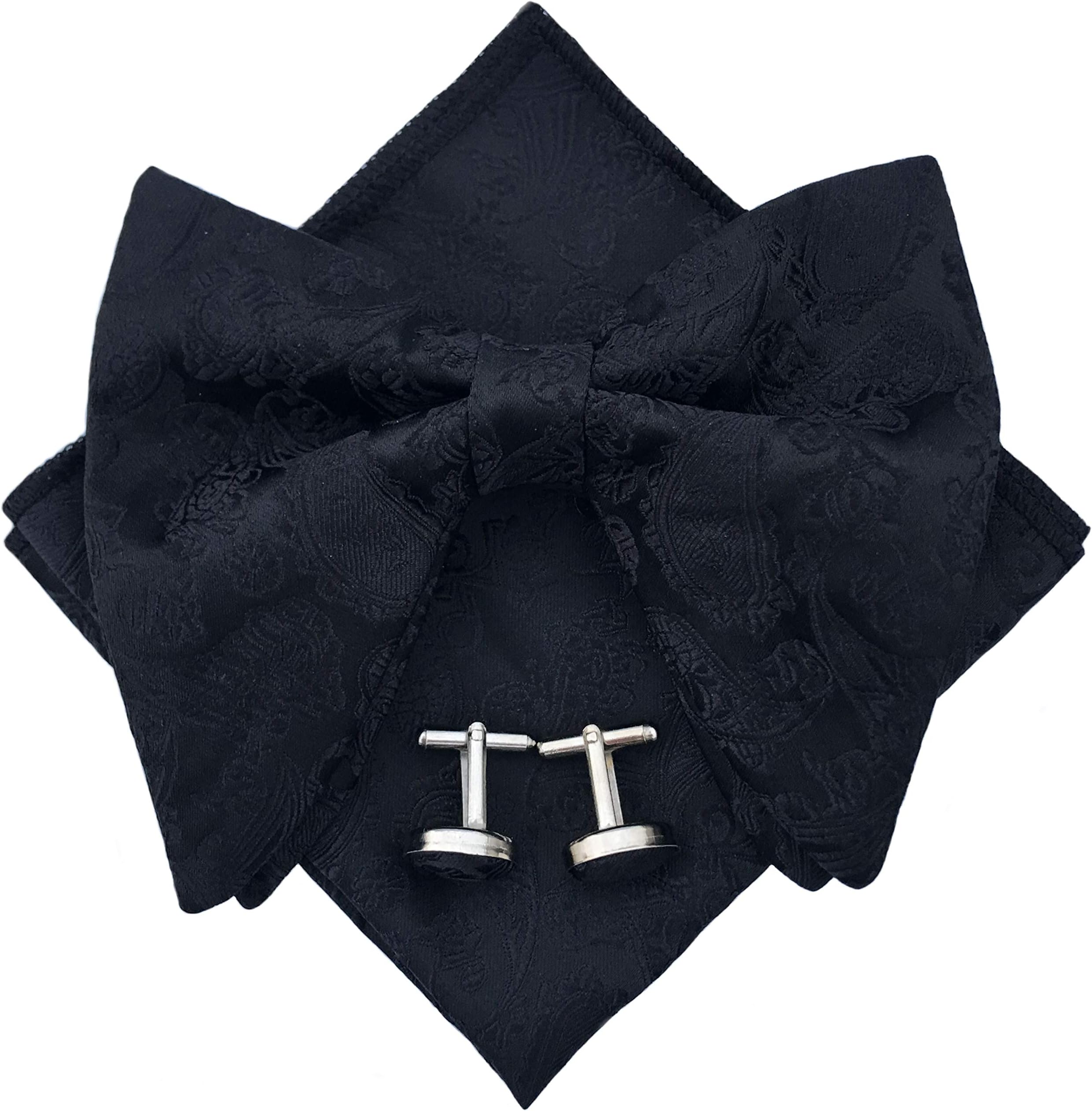 JustarMens Pre-Tied Paisley Bowtie Oversized Tuxedo Bow Tie Hankie Cufflinks Set…