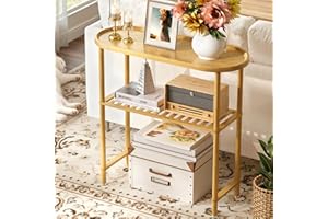 Small Entryway Table Bamboo 30.7", Narrow Hallway Table Oval Top 2-tier, Slim Console Table with Anti-slip Edge, Sofa Side Ta