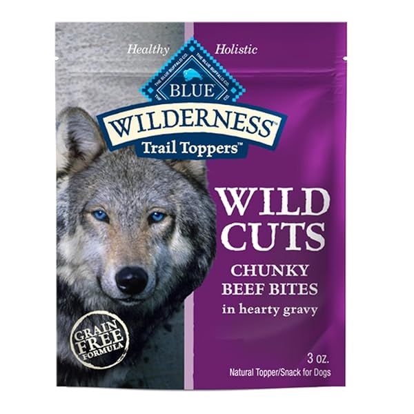 BLUE BUFFALO WILDERNESS TRAIL TOPPERS WILD CUTS WET DOG FOOD, HIGH-PROTEIN & GRAIN-FREE, MADE WITH NATURAL INGREDIENTS, CHUNKY BEEF BITES IN HEARTY GRAVY, 3-OZ. POUCHES, (24 COUNT)