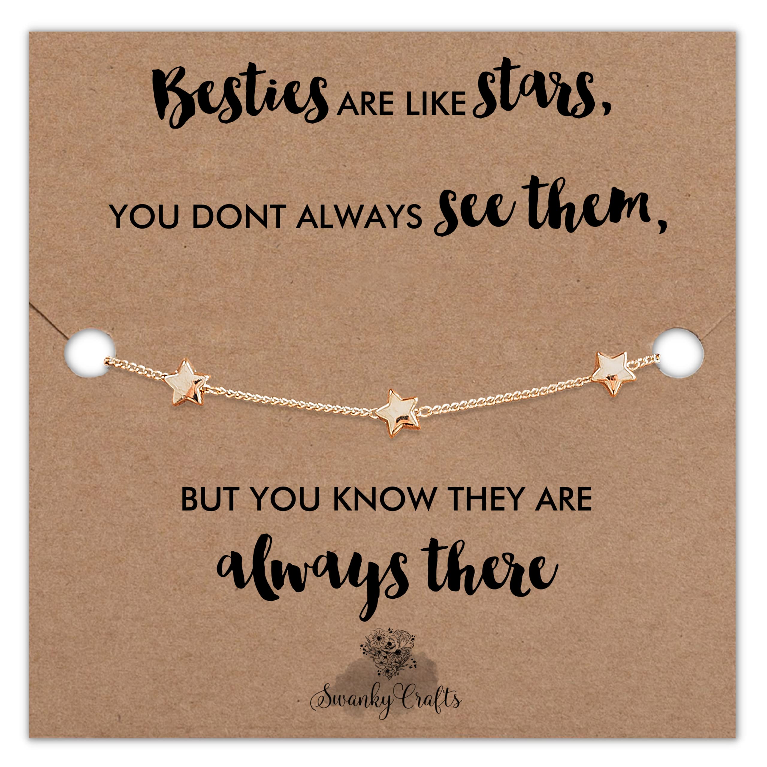 Besties are like stars - Best Friend Bracelet - Friends Gifts for Women, Good Friends Are Like Stars Gifts, Birthday Gifts for Friend Women, Gold Star Bracelet with Birthday Card