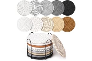 Billbotk 10 Pieces Coasters for Drinks, 10 Colors Absorbent Drink Coasters with Holder, Table Coaster Set for Home Decor, Apartment Decor Aesthetic, Living Room Essentials, 4.3 Inches