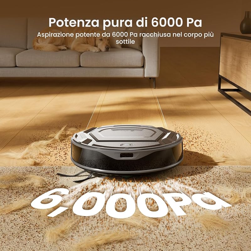 M210 PLUS Robot Aspirapolvere con Mappatura, Ultrasottile 8cm,6000Pa