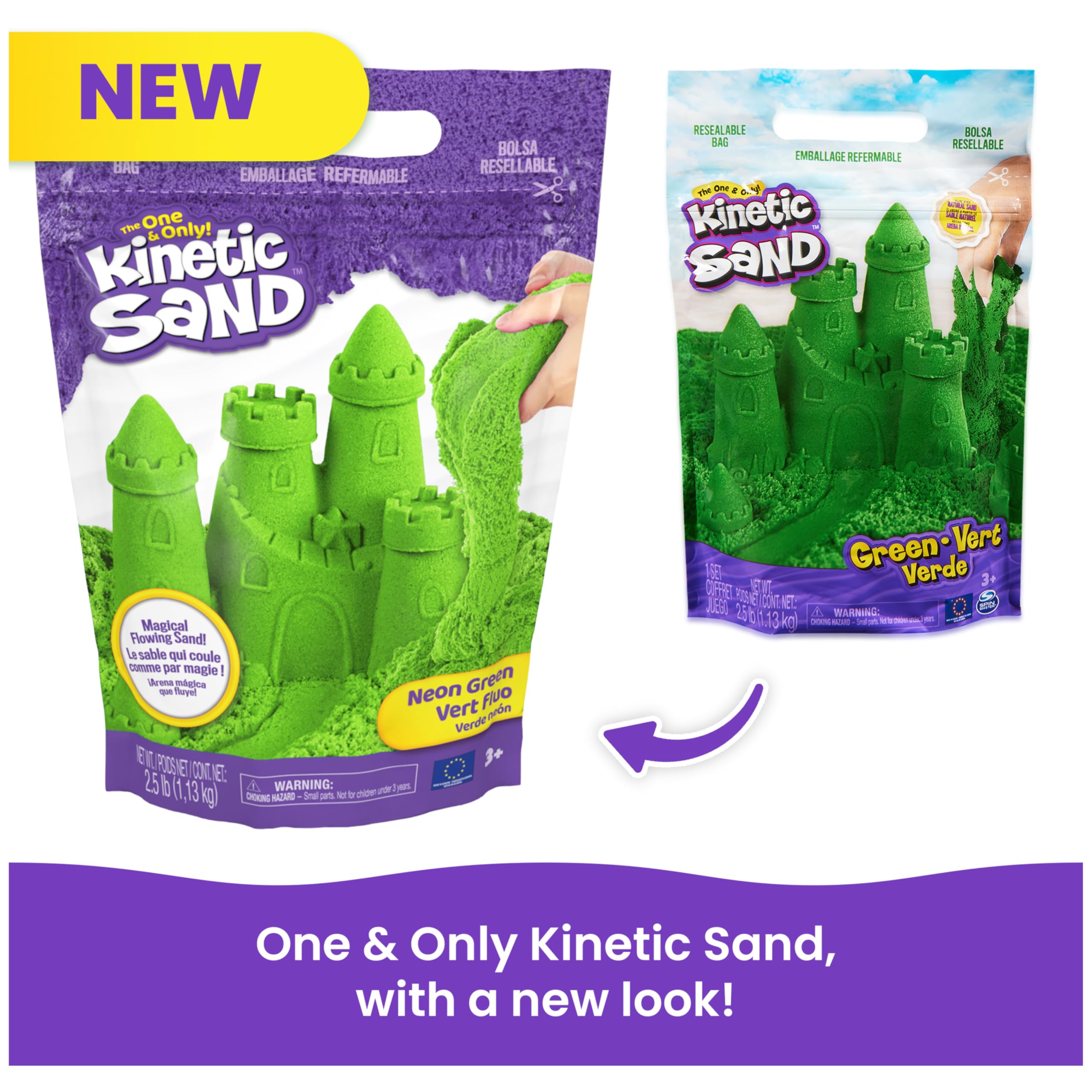 Kinetic Sand, 2.5lbs Green Play Sand, Amazon Exclusive, Resealable Bag (Packaging May Vary), Sensory Toys, Holiday Gifts & Stocking Stuffers for Kids Ages 3 and up