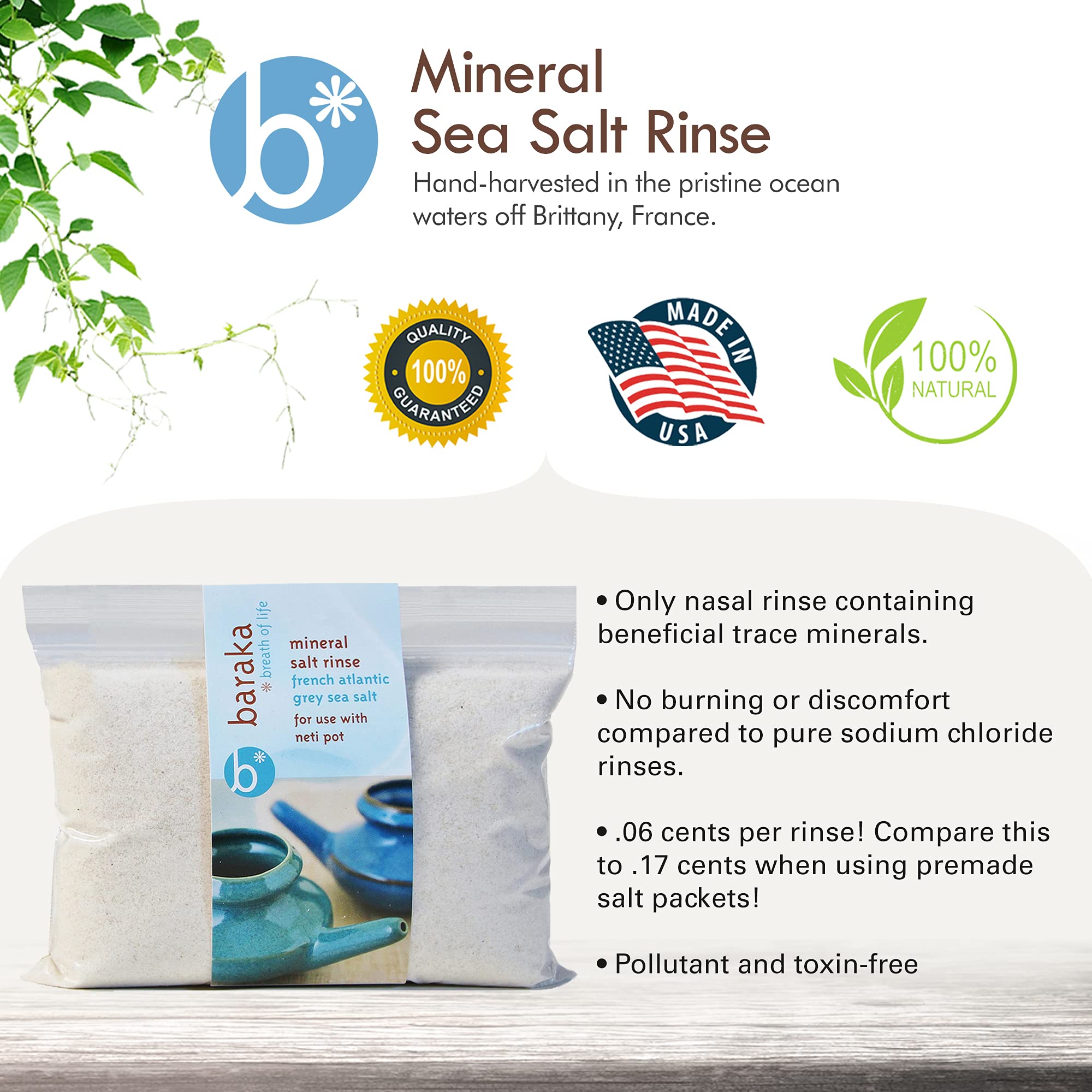 Ceramic Neti Pot Sinus Rinse with Mineral Sea Salt - Saline Solution - Pair with Your Ceramic Neti Pot - Sinus Care Rinse - Nose Rinse - Nasal Salt - Mineral Sea Salt Rinse (16 oz - 2 Pack)
