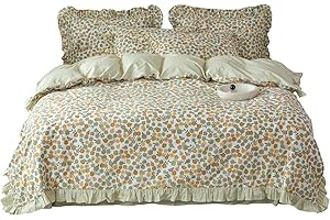 OTOB 100% Cotton Floral Bedding Sets for Girls Teen Woman Adults Soft Reversible Kids Children 3 Piece Duvet Cover with Zipper Ties (Cartoon Flower, King Size)