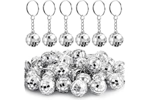 MTLEE 24 Pack Mini Mirror Disco Ball Keychain Last Disco Bachelorette Retro 60s 70s Keychain for Party Favors Set Cowgirl Supplies(Silver)