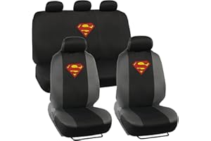 BDK Warner Brothers DC Superman Front & Rear Car Seat Covers Full Set - Easy to Install Durable & Polyester Car Seat Cover - All Vehicles Airbag Compatible Universal Car Accessories (Black & Gray)