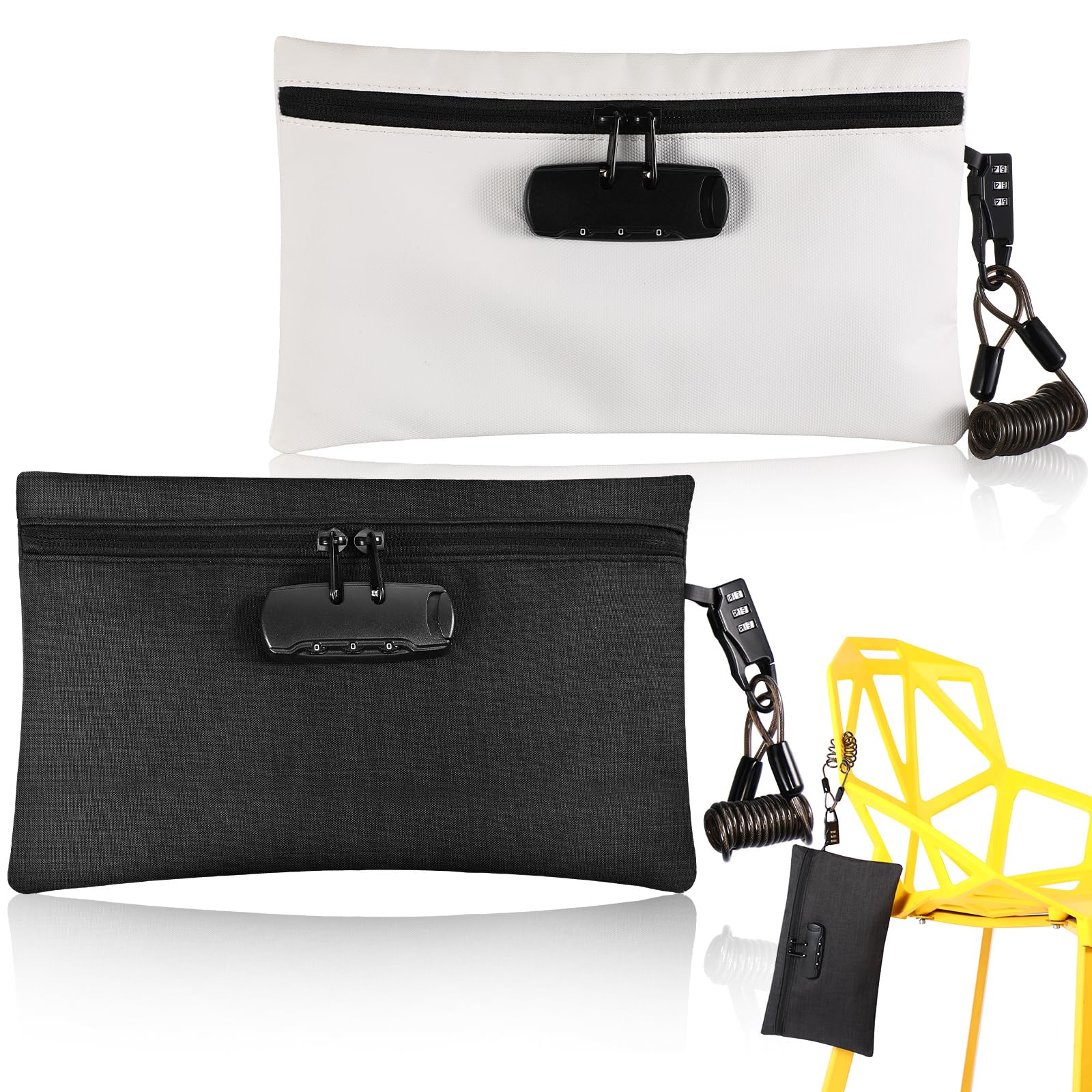 Photo 1 of Sanwuta 2 Pack Money Bag with Lock Small Locking Money Bag for Beach Cash Wallet, 6.7 x 11 Inch(Black, White)