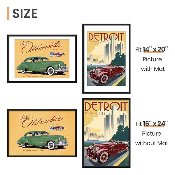 UPSIMPLES 16X24 PICTURE FRAME, DISPLAY PICTURES 14X20 WITH MAT OR 16 X 24 WITHOUT, WALL HANGING POSTER FRAMES, BLACK, 1 PACK