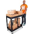 Stand Steady Original Tubstr 2 Shelf Utility Cart/Service Cart Supports up to 400 lbs. - Heavy-Duty Storage Cart for Garage, Warehouse, Kitchens, Plastic Tub Carts with Deep Shelves (Black, 32 x 18)