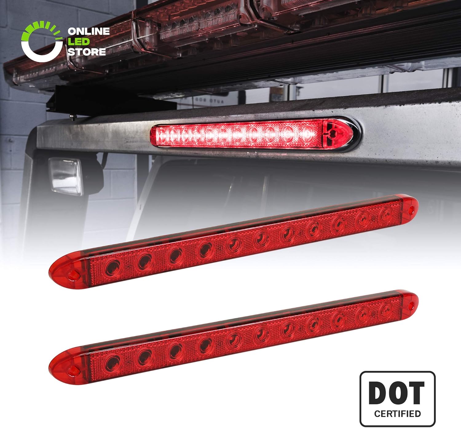 2pc 16" 11 Red LED Trailer Light Bar [DOT Compliant] [IP65 Waterproof] [Park/Brake