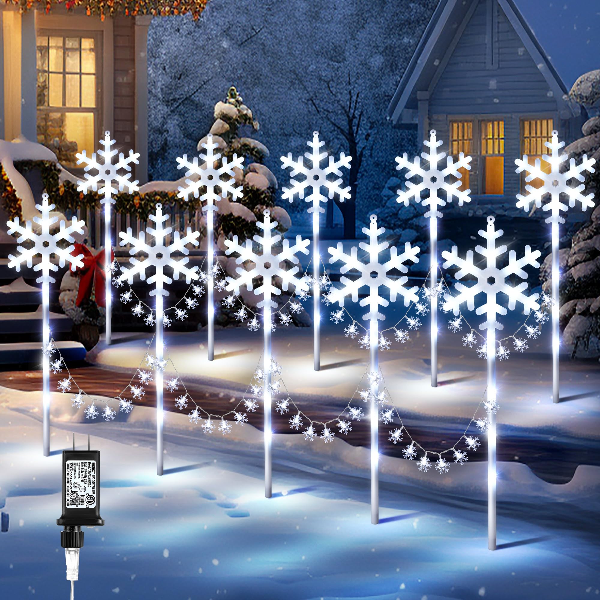 Photo 1 of ***DOES NOT WORK, PARTS ONLY ***Enhon 10 Pack Snowflake Christmas Pathway Lights Outdoor, 8 Lighting Modes Waterproof Christmas Pathway Markers Lights with Timer for Xmas Walkway Patio Yard Lawn Outdoor Decorations(Cool White)