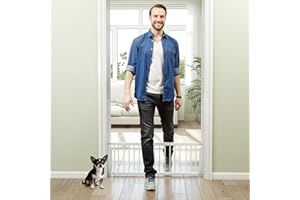 PawHut 14" Tall Metal Dog Gate Indoor, Pet Gate 26"-37" W Adjustable with 2 Extension Kits, Pressure Mount Kit for Stairs and