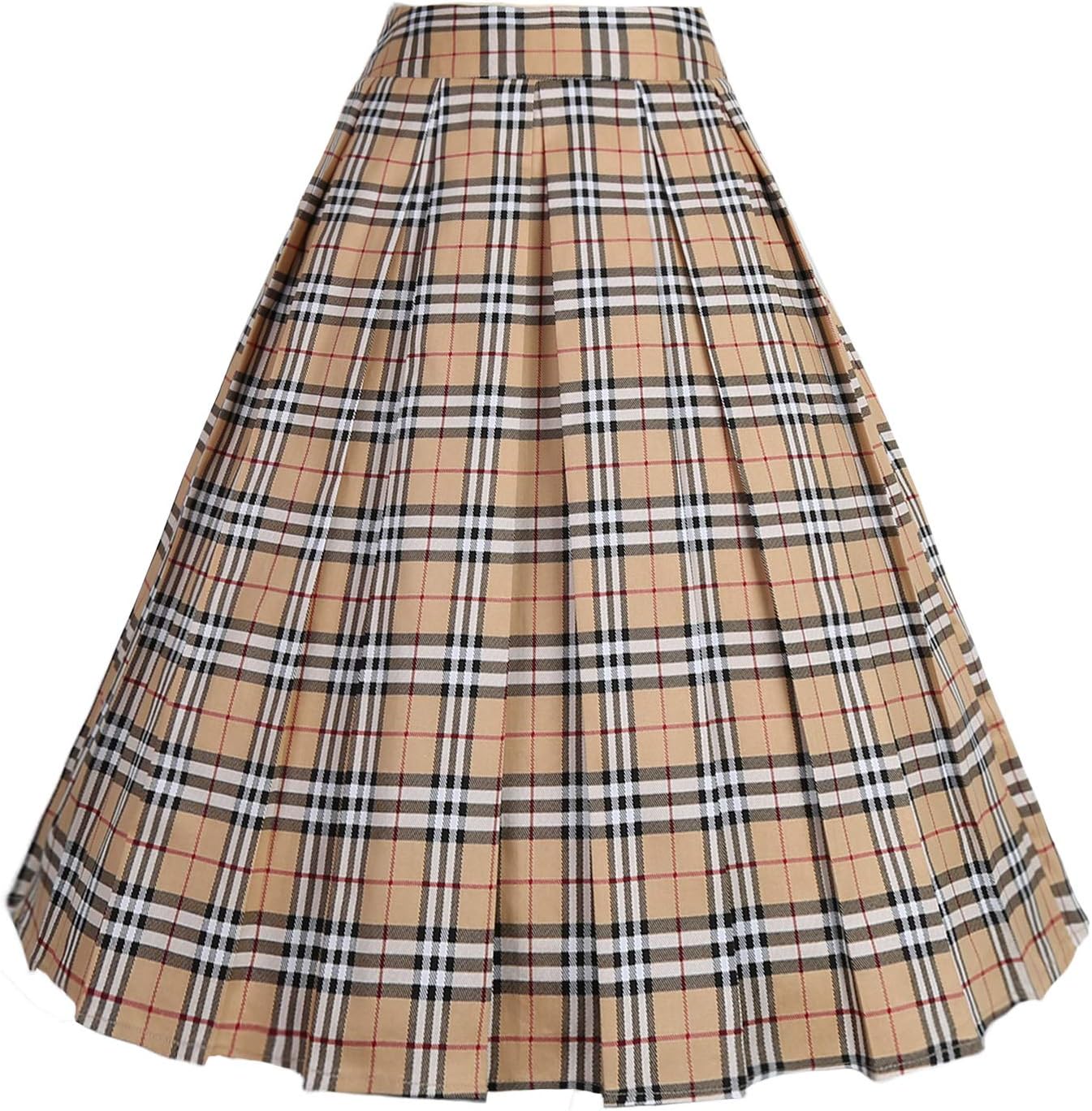 Dressever Women's Vintage A-line Printed Pleated Flared Midi Skirts