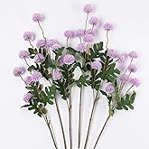 mizii 6Pcs Purple Fake Silk Pompon Mum Artificial Flowers Bulk Small Faux Chrysanthemums with Stems Realistic Floral Decorations for Wedding DIY Bouquet Centerpieces Shower Vase Home Decor (Purple)