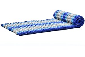 Leewadee - Foldable Floor Mattress - Japanese Roll Up Futon -Trifold Tatami Mat- Guest Floor Bed - Camping Mattress - Thai Massage Mat, Kapok Filled, 75 x 28 inches, Blue
