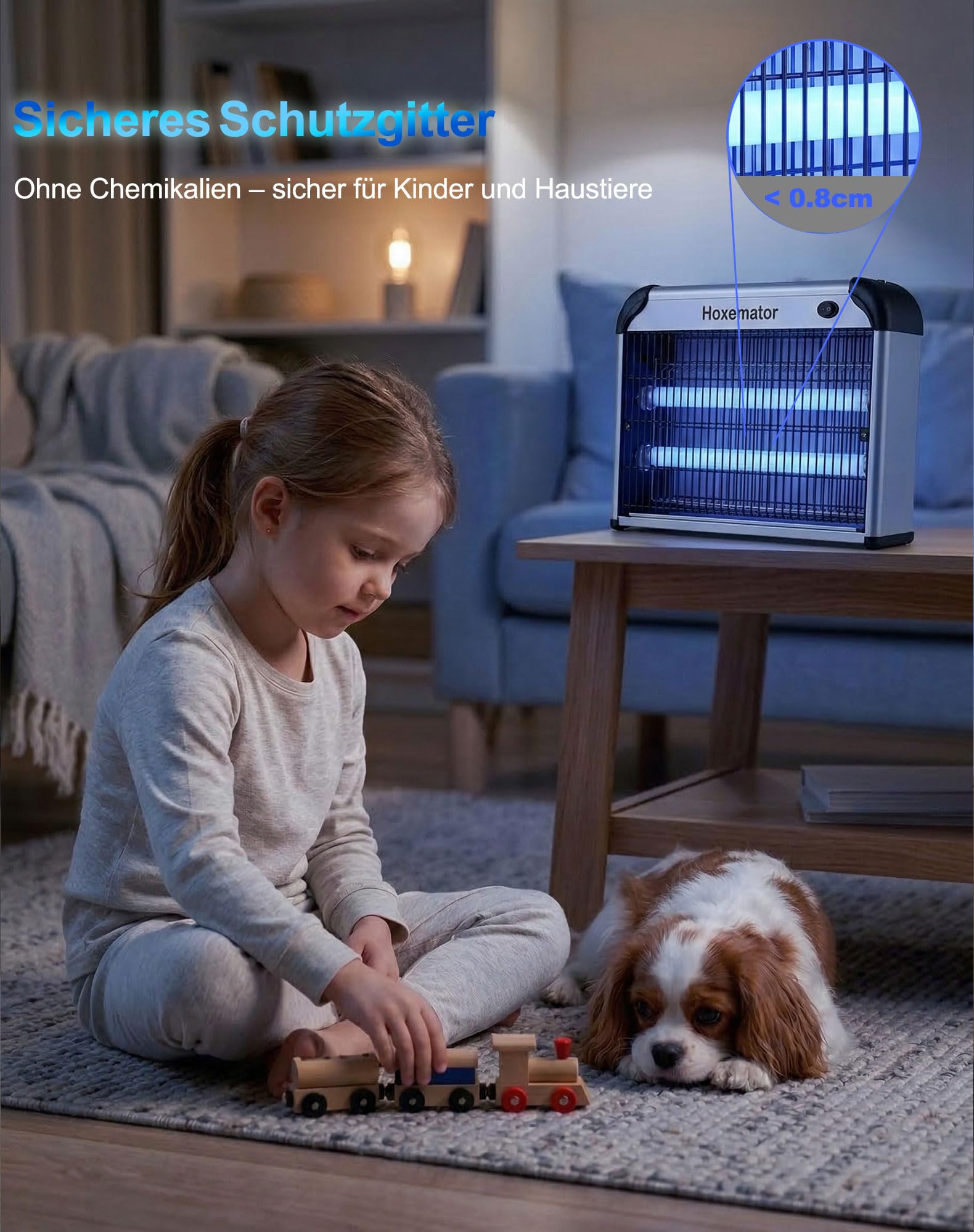 Hoxemator Elektrischer Insektenvernichter 20W Mückenlampe mit Dual 365nm UV Licht & 2000V Hochspannungs-Gitter, Fliegenfalle Elektrisch Chemiefrei, Hängend oder Tischgerät für Haus, Küche, Garage 5