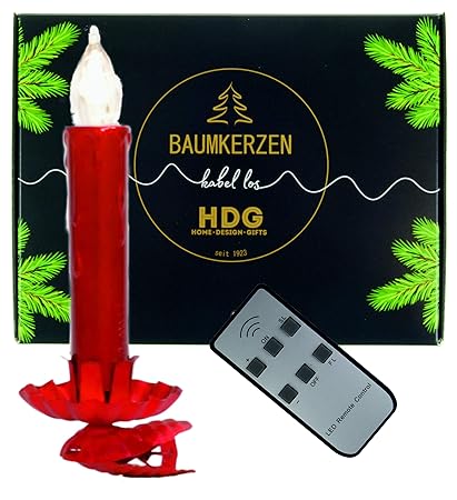 Baumkerzen kabellos mit Fernbedienung | 8er Set LED Kerzen rot mit Metall Clip Kerzenhalter rot | Weihnachtsbaumbeleuchtung