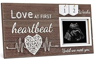 Garybank Love at First Heartbeat Ultrasound Picture Frame, Baby Announcement with Changeable Pregnancy Week Numbers, Pregnancy Must Have Sonogram Photo Frame, Gender Reveal Gifts for Expecting Mom