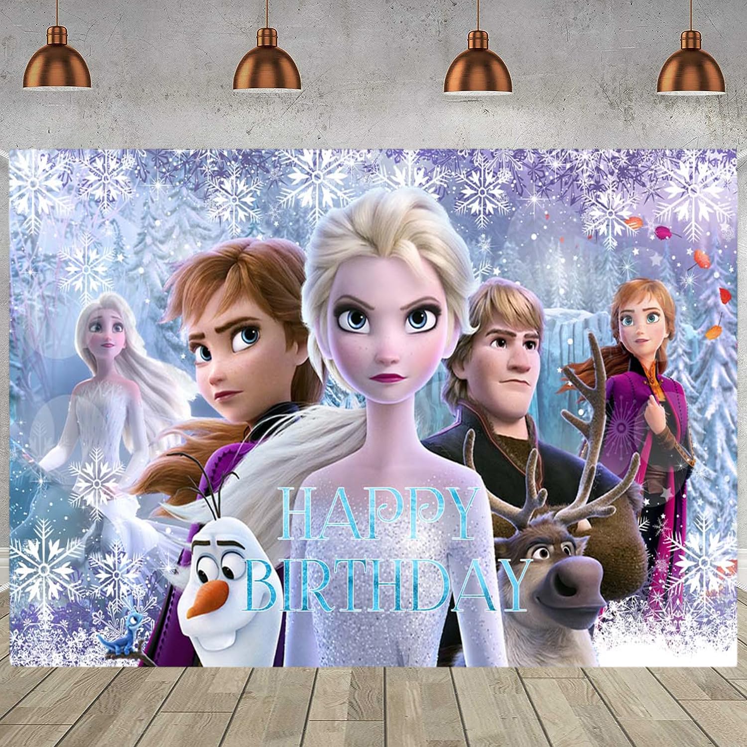 Photo 1 of 1Pcs Frozen Party Decoration Banner Photography Background for Kids Birthday Party Frozen Photo Booth Props (4.16X2.3 Ft)