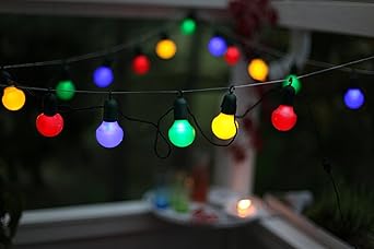 Kamaca Outdoor Lichterkette Gesamtlänge über 10 Meter mit Befestigungshaken Garten Party XL Lichterkette mit 20 Lampen BUNT m