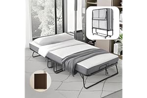 Mutital 79" x 37" Twin Size Folding Bed for Adults with 5.2" Mattress, Sturdy Portable Foldable on Wheels with Storage Cover, Folding Guest Bed, Rollaway Bed with Metal Frame, Cot Size Extra