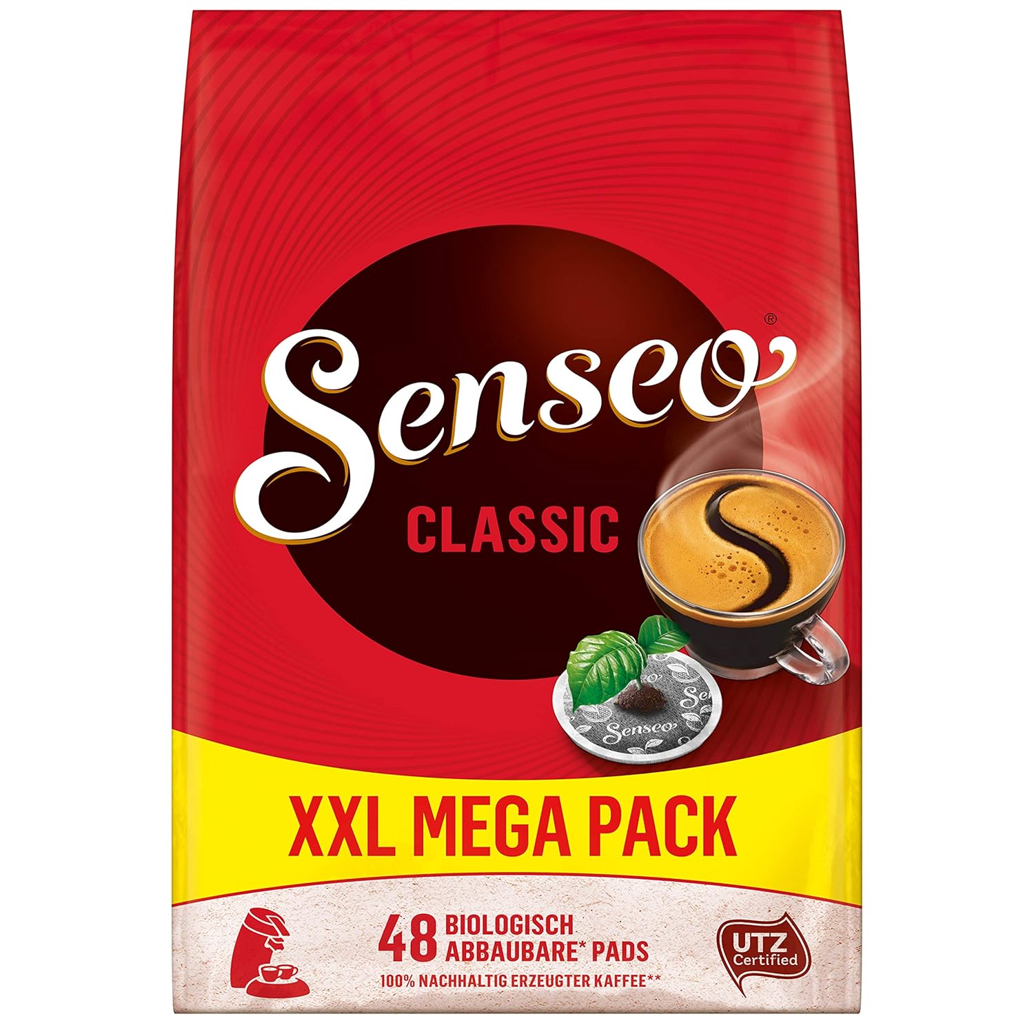 Senseo Pads Classic, Megapack XXL, 480 Kaffeepads UTZ-zertifiziert, 10er Pack, 10 x 48 Getränke
