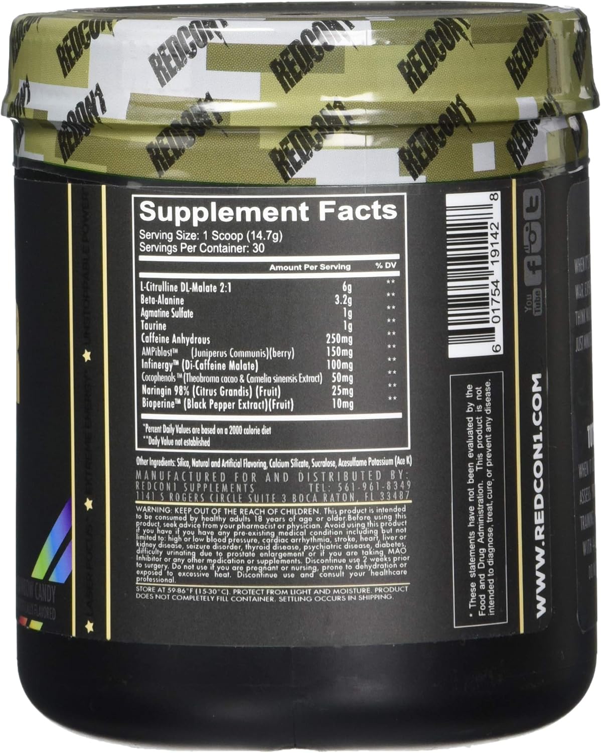 Redcon1 Total War - Pre Workout, 30 Servings, Boost Energy, Increase Endurance and Focus, Beta-Alanine, 350mg Caffeine, Citrulline Malate, Nitric Oxide Booster - Keto Friendly (Rainbow Cnady): Health & Personal Care