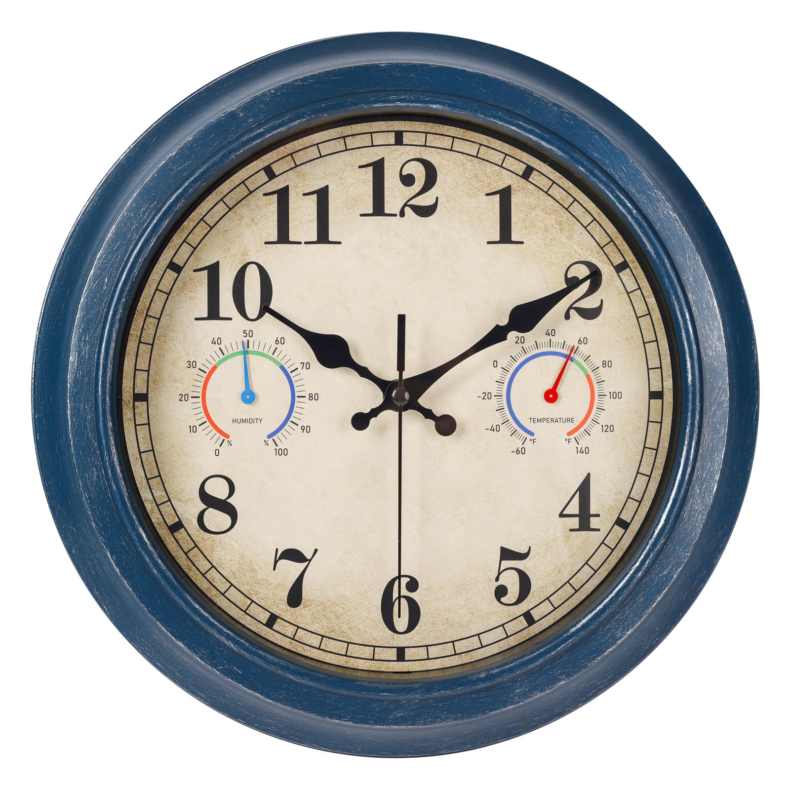 Photo 1 of 12 Inch Outdoor Clock with Thermometer and Hygrometer Combo, Waterproof Indoor Outdoor Wall Clocks for Patio, Pool, Garden, Bathroom Decor- Blue