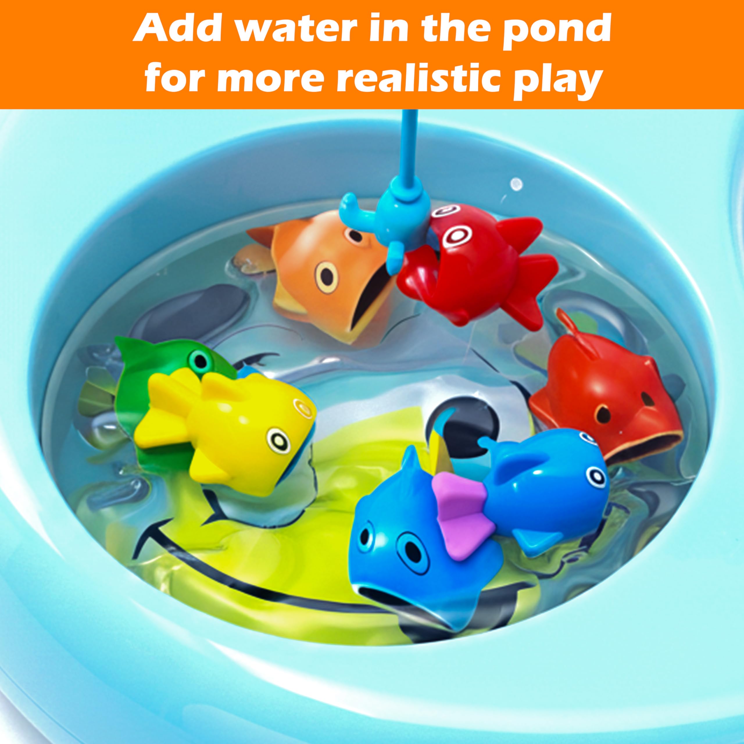 VGRASSP Real Water Pond Moon Shape Fishing Game Toy for Kids - Rotating Colorful Fish Catching Activity Playset with Rods, Light & Music Interactive Set for Boys Girls - Multicolor 4