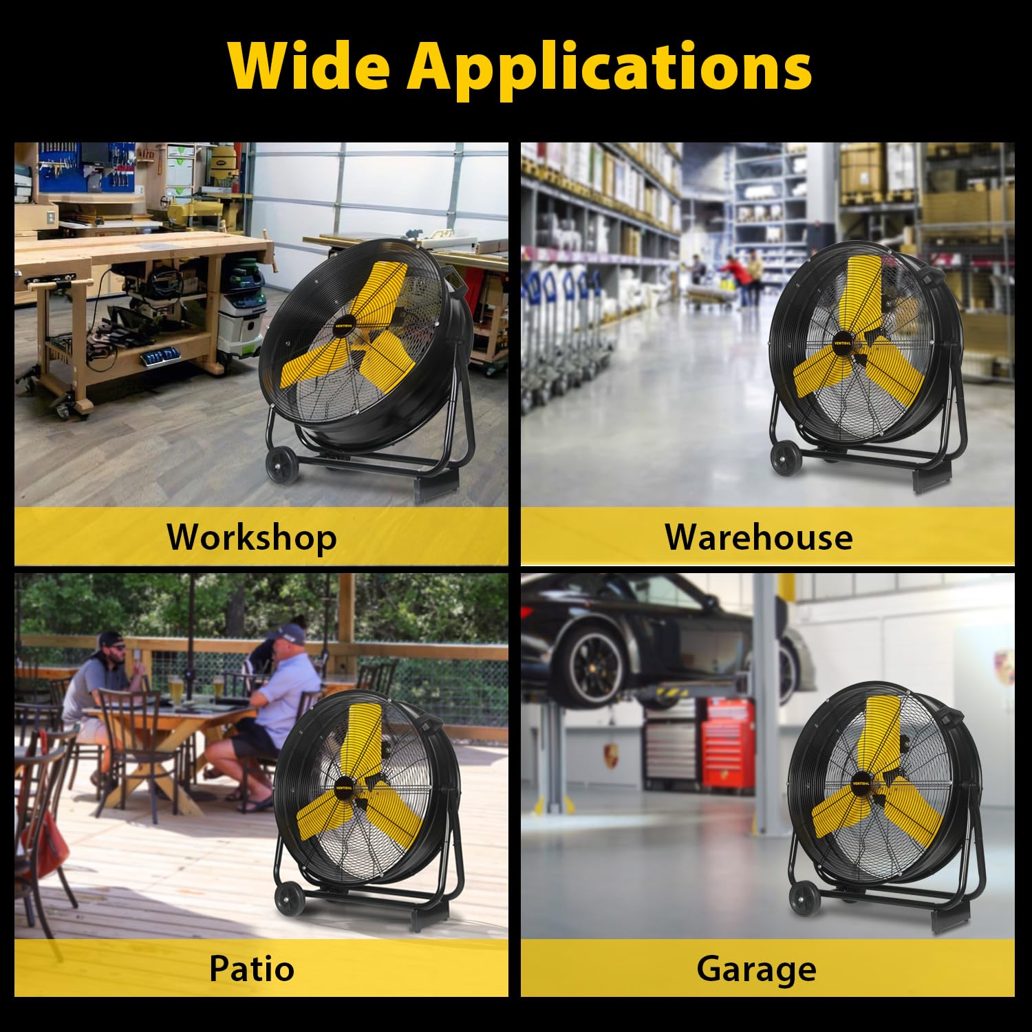 VENTISOL 24 Inch Industrial Drum Fan, 8800 CFM Heavy Duty Floor Fan,High Velocity Metal Fan, Shop Fans for Garage,Warehouse,Patio,Greenhouse,Workship,3-Speed