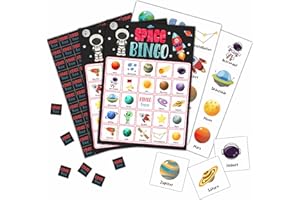 Foosproea Outer Space Bingo Cards, Solar System Bingo Games for 24 Players, Blast Off to Outer Space Games for Family Friends Large Group Activities, Space Birthday Party Supplies(32)