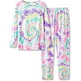 Trendy Tie Dye Spiral Pajamas for Girls 2-Piece Soft Long Sleeve & Pants PJ Set Jammies Size 6-18