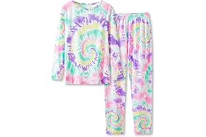 TEBBIS Trendy Tie Dye Spiral Pajamas for Girls 2-Piece Soft Long Sleeve & Pants PJ Set Jammies Size 6-18