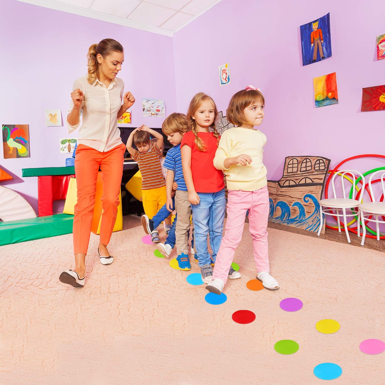 IKAYAS 81 Pcs Carpet Sitting Spot Carpet Spots Markers for Classroom, Carpet Circles Dots Sitting Spots Circle Spots for Kids, 9 Colors: Toys & Games