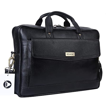 black leather office bag