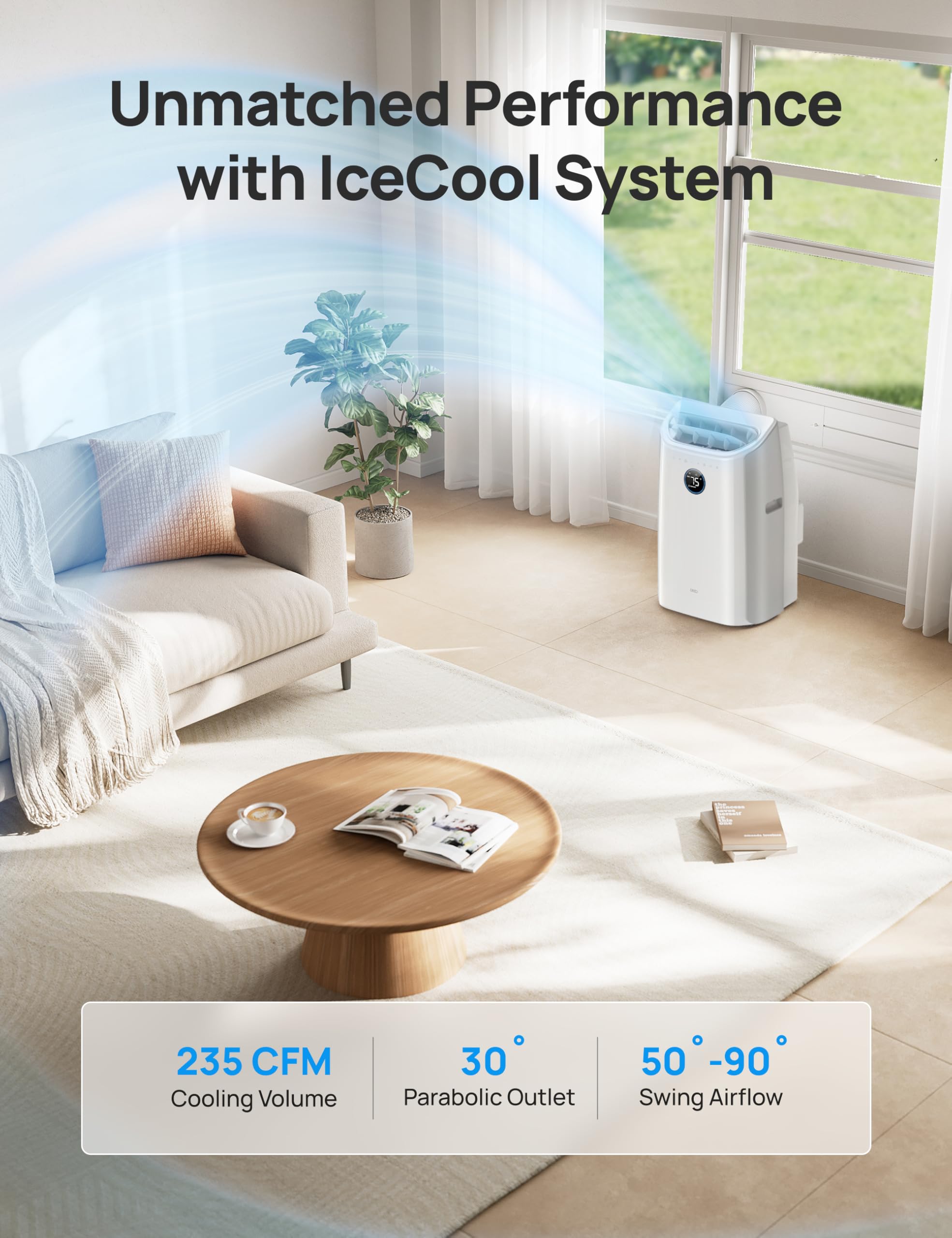 Dreo Portable Air Conditioners, 12000 BTU ASHRAE (8000 BTU DOE) Smart AC Unit for Room with Drainage-free Cooling, APP/Voice/Remote, Fan & Dehumidifier, Quiet Standing AC for Bedroom, AC515S New