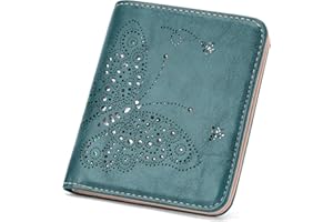 KITEVIUN Wallets for Women RFID Blocking Slim Bifold Womens Wallet Mini Compact with Zipper Butterfly Design Wallet Women Pea