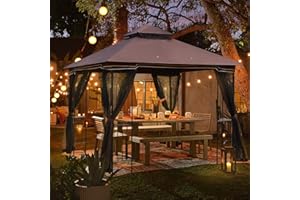 ECOTOUGE Outdoor Gazebo 10x10 for Patios, Double Waterproof Soft-top Canopy, Garden Tent with Netting for Party, Backyard, Chocolate