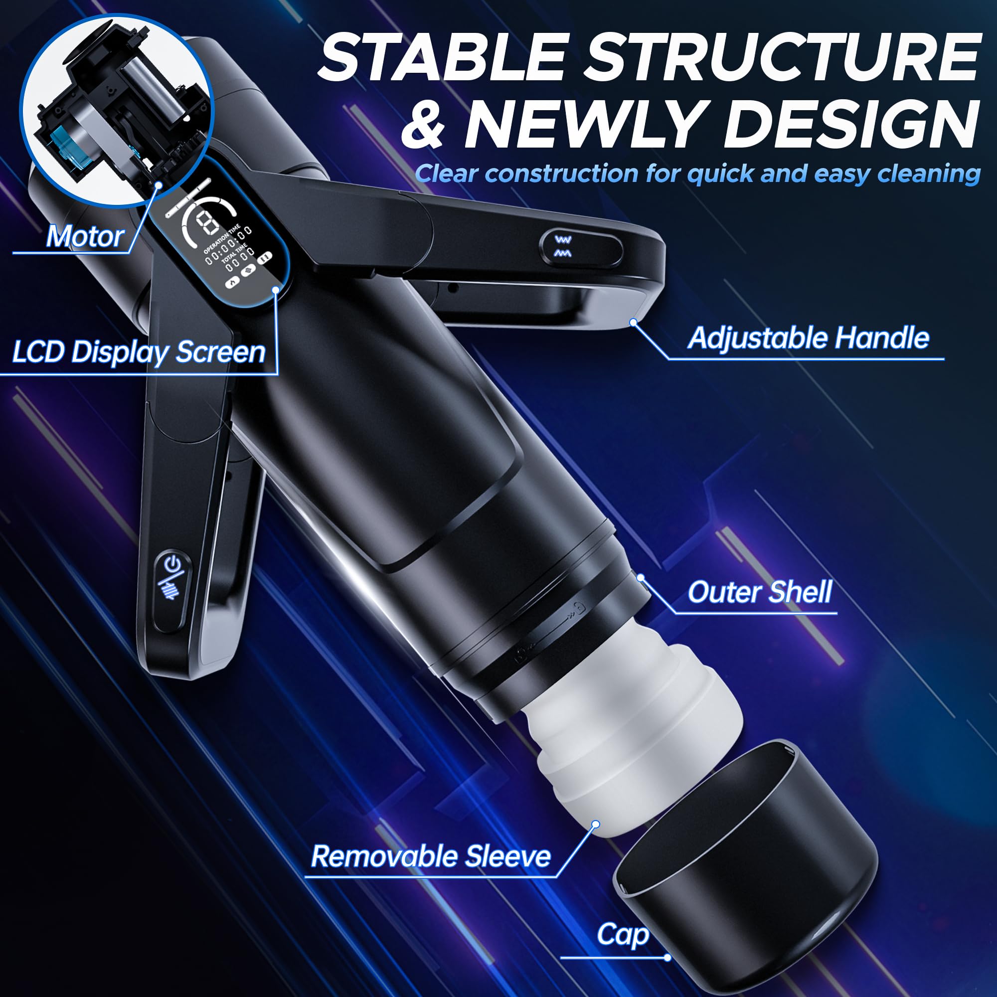 Automatic Male Masturbator for Men - 9 Thrusting & 9 Vibration Modes, Rechargeable Male Sex Toys with Wing-Grip Handle & LCD Display & Soft Removable Sleeve, Male Masterubaters Sex Toy for Men