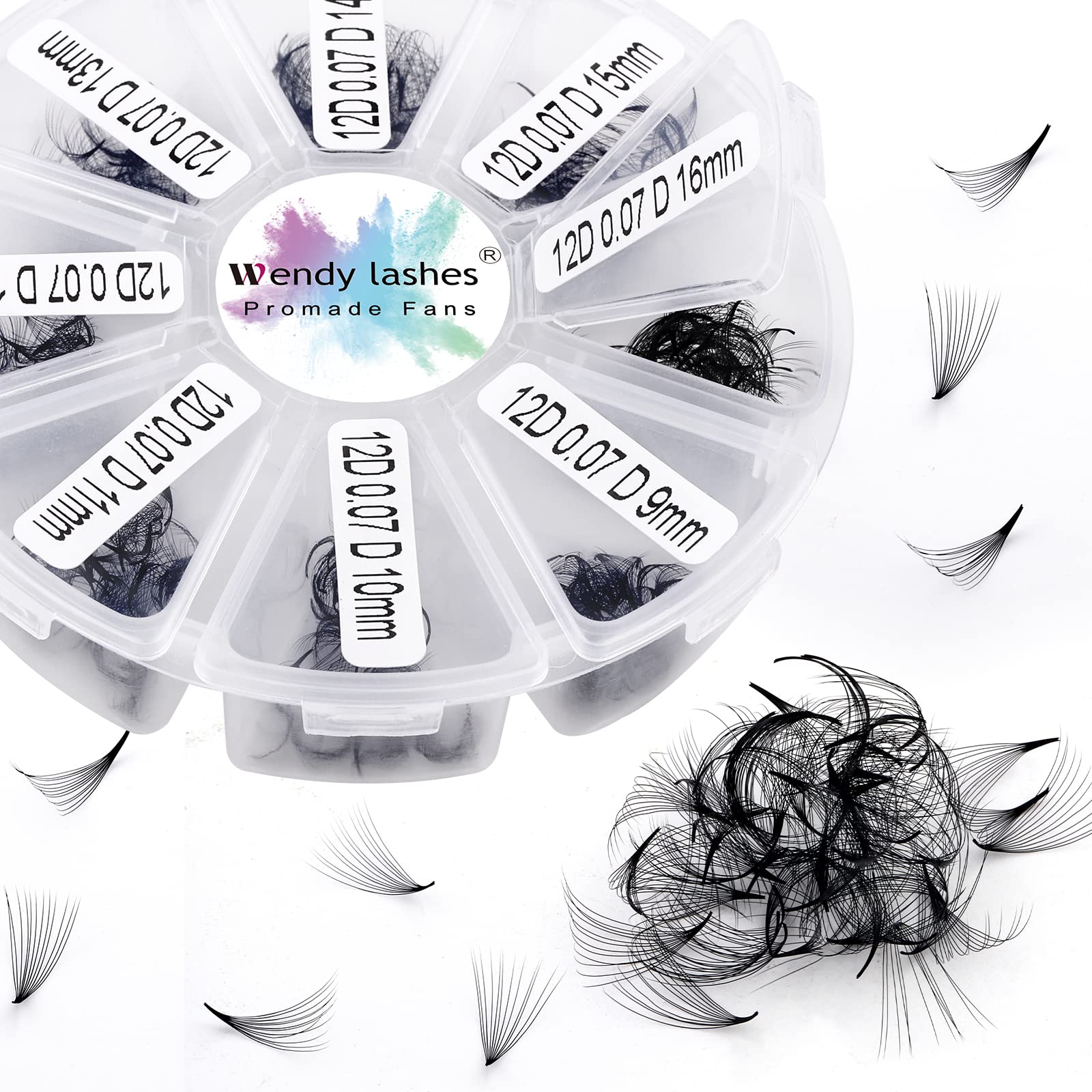 Premium Premade Fan Volume Russian Lash Extensions - 500 Fans, 12D, 0.07mm, C Curl, 9-16mm Mixed Tray(500-12D-0.07-C-916) — image 1