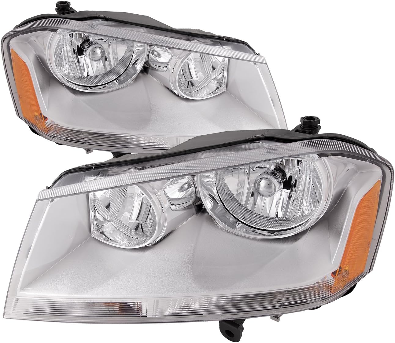 HEADLIGHTSDEPOT Chrome Housing Halogen Headlights Compatible With Dodge Avenger 2008-2014 SXT Model Includes Left Driver and Right Passenger Side Headlamps